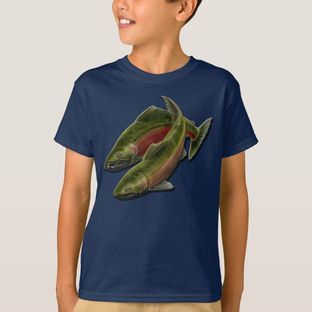 Kids Fishing T-shirt Coola Coho Salmon Fish Shirts (Framsida)