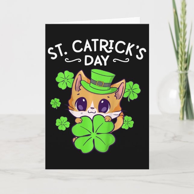 Kids Flickor St Patricks Day Katt Glad St Catricks Kort (Framsida)