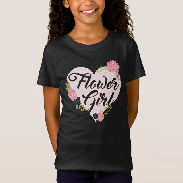 Kids Flower Girl Heart Bridesmaid Shirts Bröllop T Shirt (Framsida)