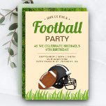 Kids Football Födelsedagsfest Inbjudningar<br><div class="desc">Inbjudan med gästerna i coolan, med födelsedagsfest inbjudan, med en amerikansk fotboll och en idrottshjälm med modern typografi mot en beige bakgrund. Lägg bara till din händelseinformation i den här mallen som är enkel att använda för att göra den till en inbjudan av typen en. Vänd över kortet för att...</div>