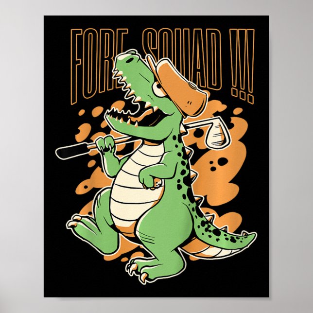 Kids Fore Squad T-Rex Dinosaur Golfspelare Grafisk Poster (Framsidan)