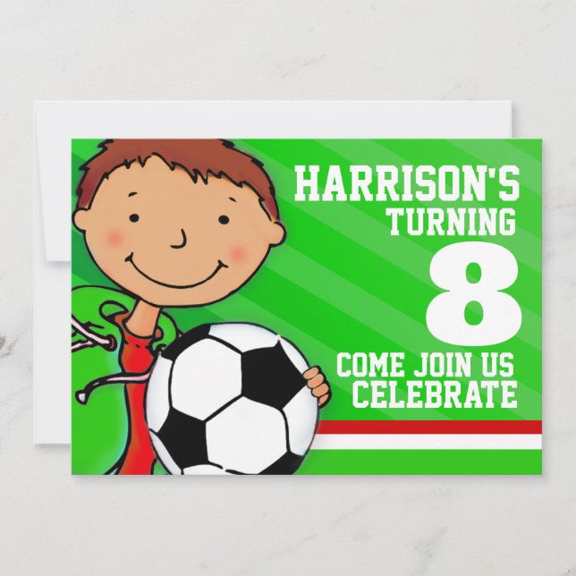 Kids fotboll/grönt födelsedag inbjudningar (Framsida)