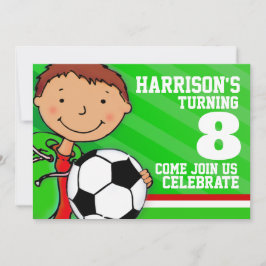 Kids fotboll/grönt födelsedag inbjudningar