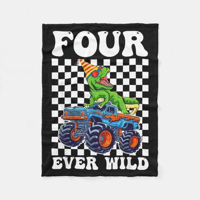 Kids Four Ever Wild Dinosaur Monster Truck 4th Bir Fleecefilt (Framsidan)