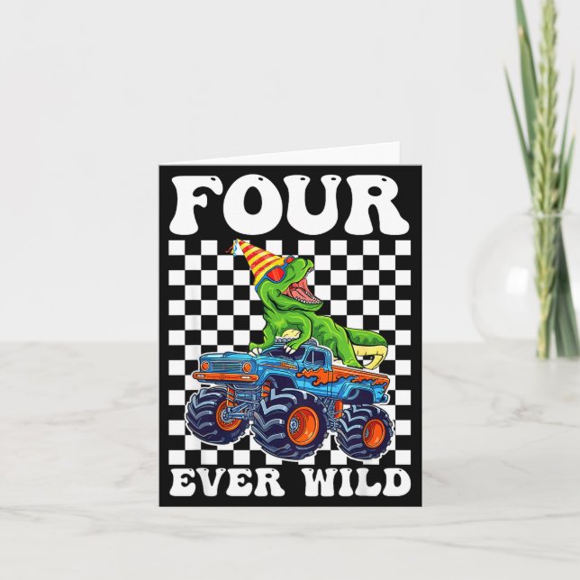 Kids Four Ever Wild Dinosaur Monster Truck 4th Bir Kort (Framsida)