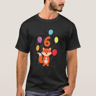 Kids Fox Balloons 6e Födelsedagsfest Zoo Animal 6 T Shirt