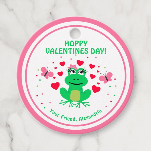 Kids Frog Hoppy Valentines day Gåvor Etiketter (Framsida)