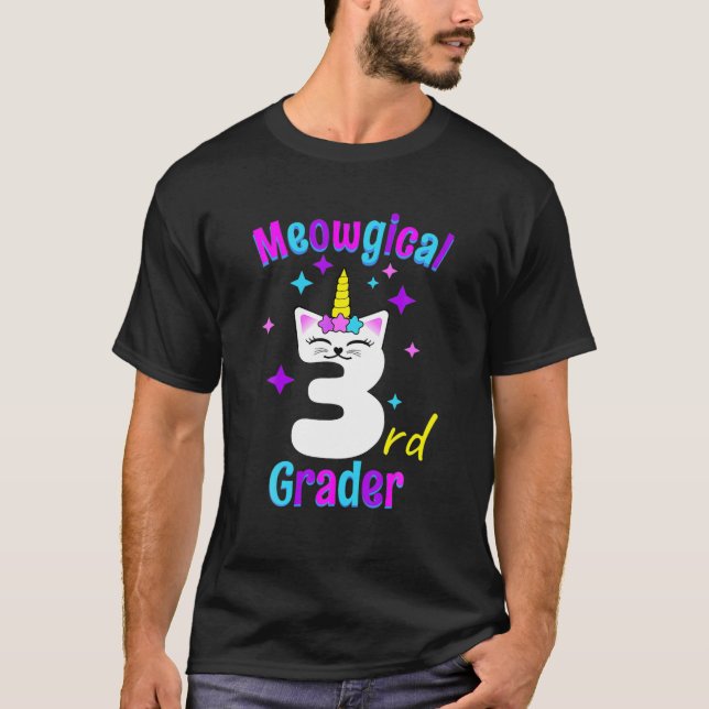 Kids Funny Back to school 3Rd Klass Caticorn Unico T Shirt (Framsida)