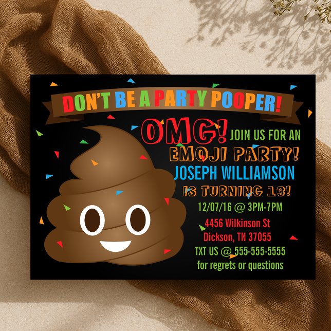 Kids Funny Poop Emoji Födelsedagsfest inbjudan (Kids Funny Poop Emoji Birthday Party Invitation
)