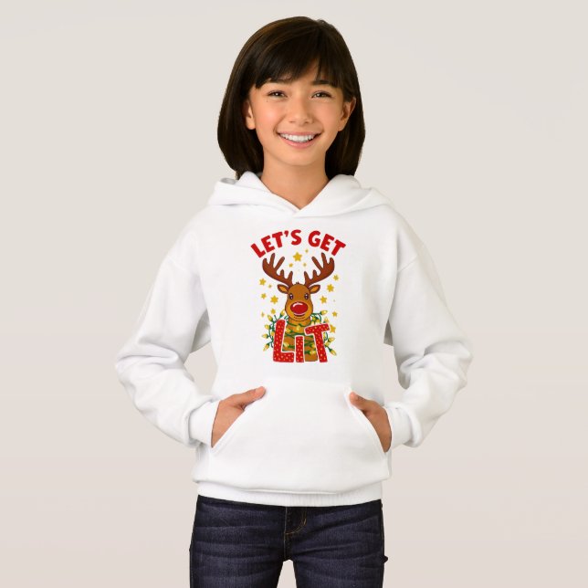 Kids Funny Reindeer Christmas | Let’s Get Lit T Shirt (Hel framsida)