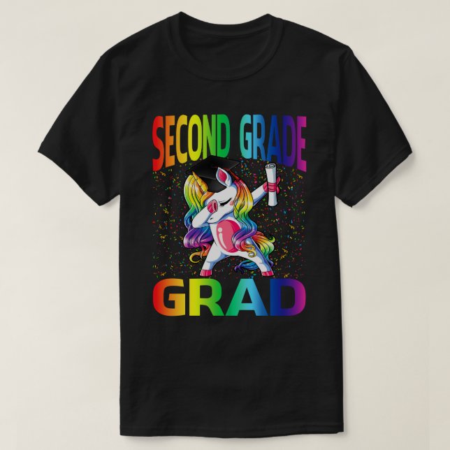 Kids Funny Studenten andra Klass Grad Unicorn T Shirt (Design framsida)
