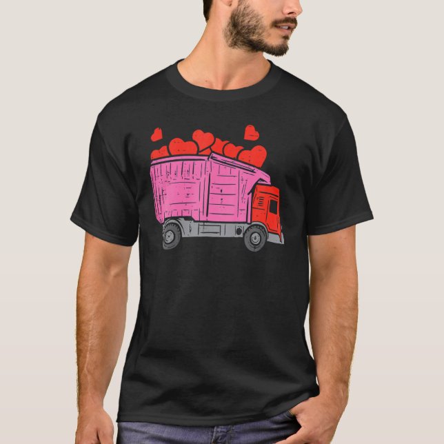 Kids Garbage Truck Hearts Toddler Boys Valentines  T Shirt (Framsida)