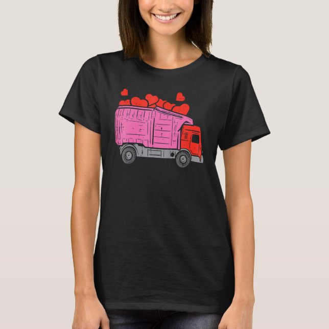 Kids Garbage Truck Hearts Toddler Boys Valentines  T Shirt (Framsida)