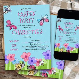 Kids Garden Party Natur Trail Cute Birthday Inbjudningar