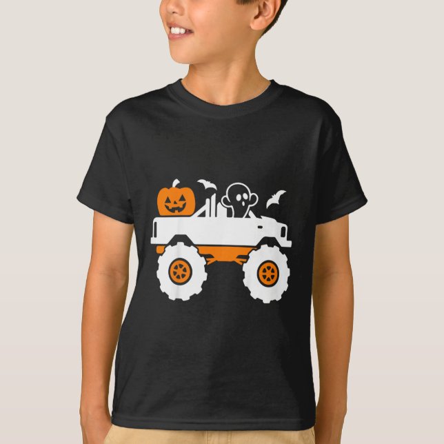 Kids Ghost Pumpkin Riding Monster Lastbil Lazy Hal T Shirt (Framsida)
