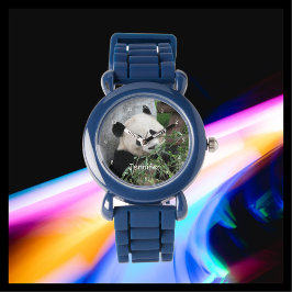 Kids Giant Panda, Blue Silicone Strap Wrist Armbandsur