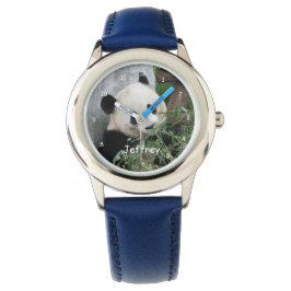 Kids Giant Panda Blue Strap Namn Wrist Armbandsur