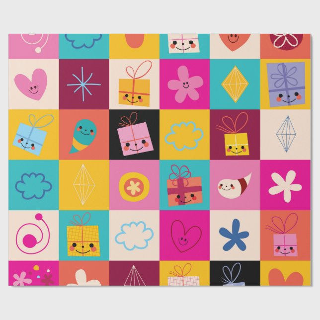 Kids Gift Wrapping Papper Seamless Mönster Presentpapper (Platt)