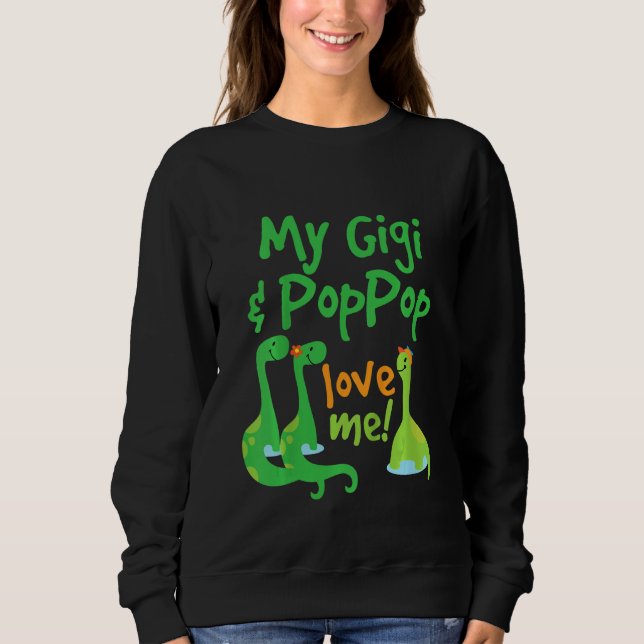 Kids Gigi and PopPop Love Me Grandchild Dinosaur T Shirt (Framsida)