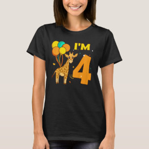Kids Giraffe Animals Animal Kärlek Girl Jag är 4 å T Shirt