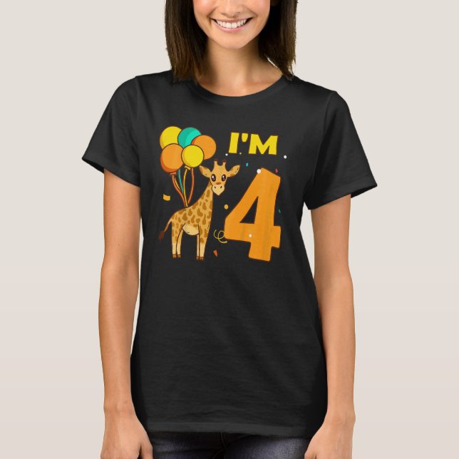 Kids Giraffe Animals Animal Kärlek Girl Jag är 4 å T Shirt (Framsida)