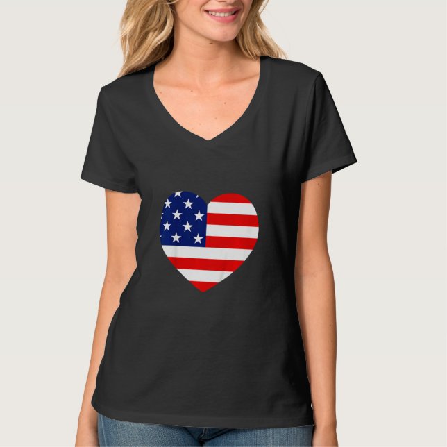 Kids Girls 4th of July American Flag Heart Patriot T Shirt (Framsida)
