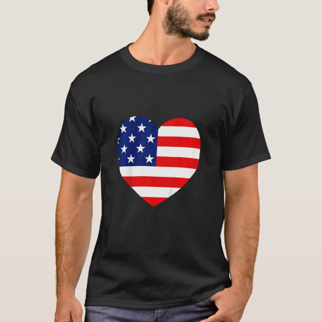 Kids Girls 4th of July American Flag Heart Patriot T Shirt (Framsida)