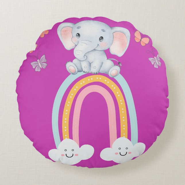 KIDS GIRLS BOYS ELEPHANT DESIGN ROSA RUND KUDDE (Framsidan)