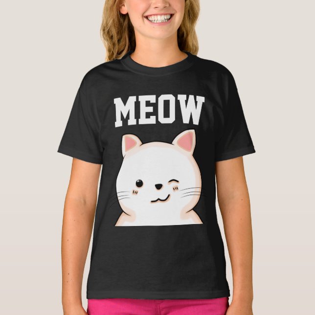 KIDS GIRLS CAT MEOW T-Shirts (Framsida)