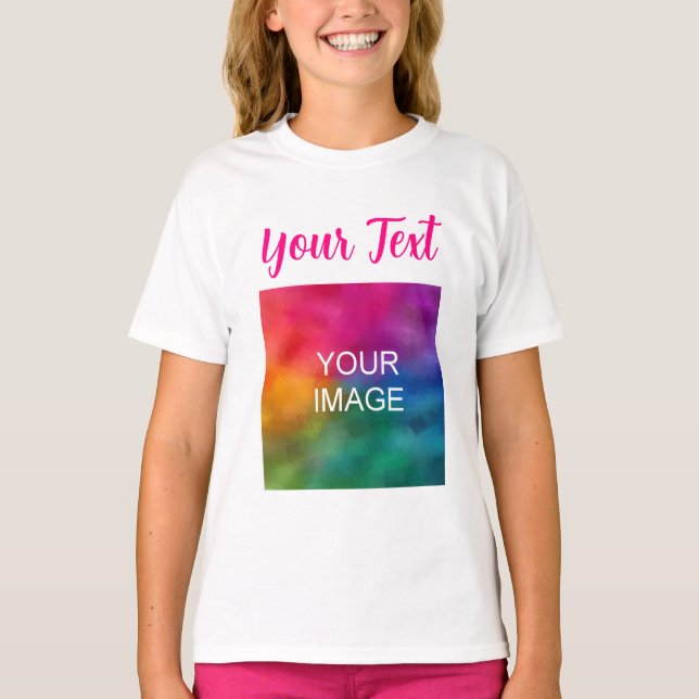 Kids Girls för anpassningsbar Photo Text Script Ty T Shirt (Framsida)