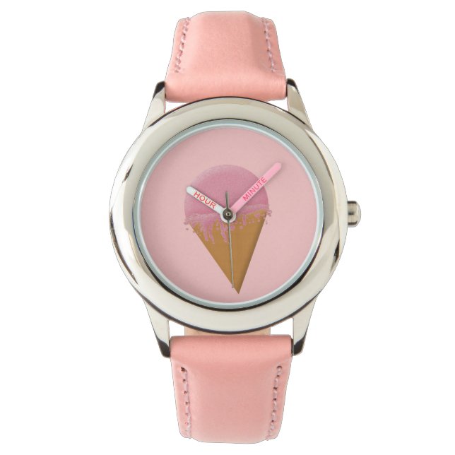 Kids Girls Strawberry Ice Cream Cone Watch Rosa Armbandsur (Framsida)