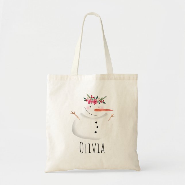 Kids Girly-julblomman Snögubbe och Namn Tygkasse (Framsidan)