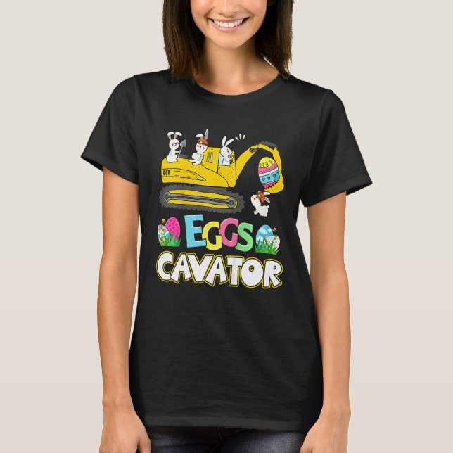 Kids Glad påsk Construction Crane Lastbil Bunny E T Shirt (Framsida)