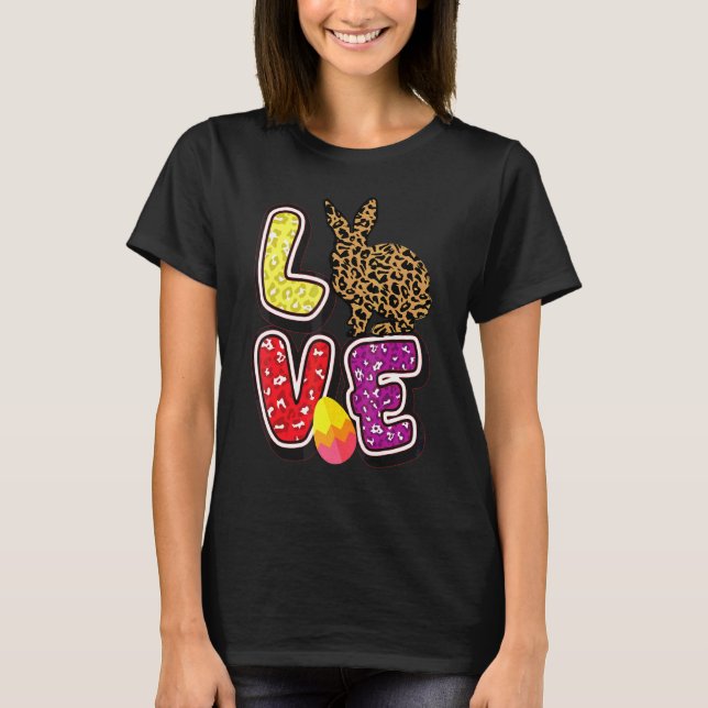 Kids Glad påsk Kärlek Leopard Bunny Öron Funny Eg T Shirt (Framsida)