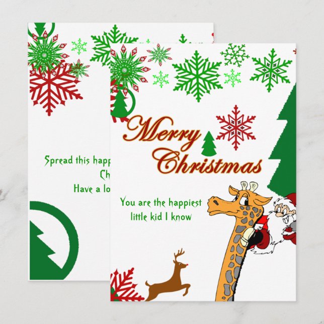 Kids God jul Santa Riding Giraffe Reindeer (Fram/baksida)
