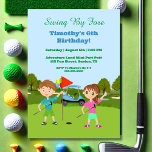 Kids Golf Putt Putt Birthday-inbjudan Inbjudningar<br><div class="desc">Daphsams ursprungliga golfinbjudan under födelsedagstid fångar upphetsningen hos en kodad golf party. Den har en pojke och en flicka som firar på grönten,  med en golfvagn i bakgrunden försedd med ballonger och en kaka.</div>