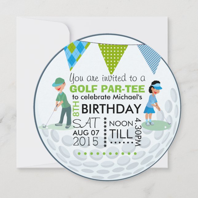 Kids Golf Theme Födelsedagsfest Photo Inbjudningar (Framsida)