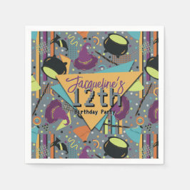 Kids Grått Retro Witchy Halloween Birthday Pappersservett