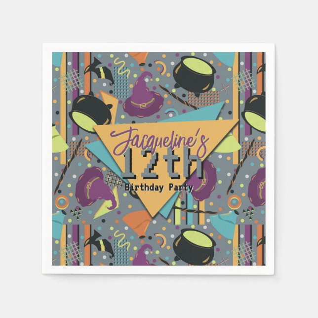 Kids Grått Retro Witchy Halloween Birthday Pappersservett (Framsidan)