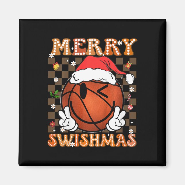 Kids Groovy Merry Swishmas jul Julafton Basketba Magnet (Framsidan)