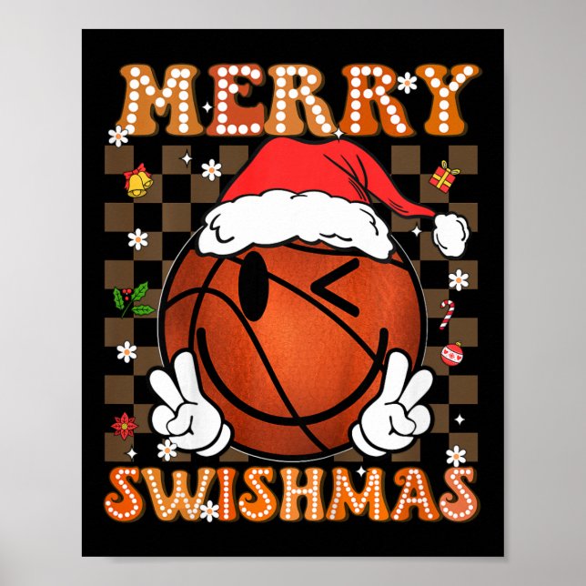 Kids Groovy Merry Swishmas jul Julafton Basketba Poster (Framsidan)