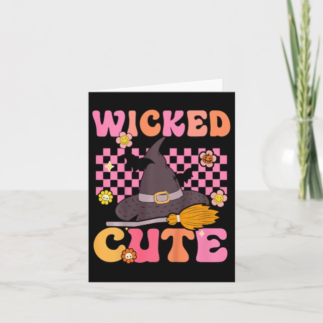 Kids Groovy Wicked Cute Witch Halloween Costume Ki Kort (Framsida)