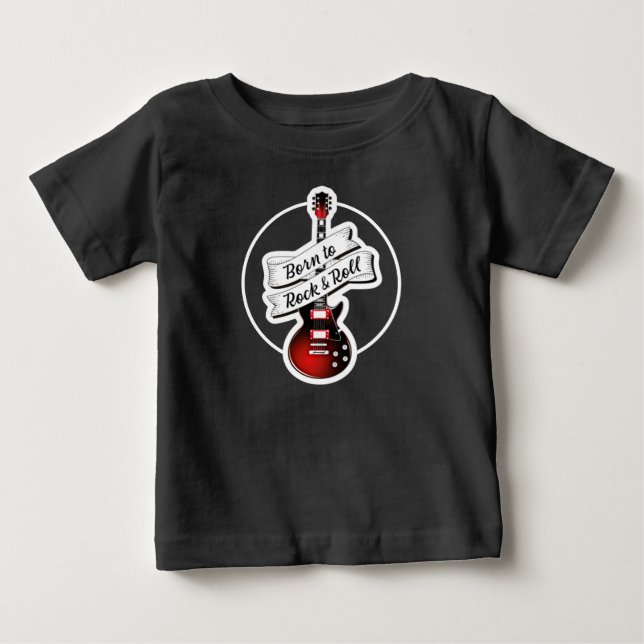 Kids Guitar Born till Sten & Roll Band Music Rocke T Shirt (Framsida)