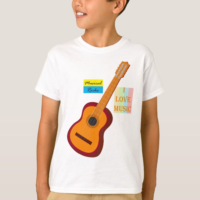 Kids Guitar t-shirt, musikalisk t-shirt (Framsida)