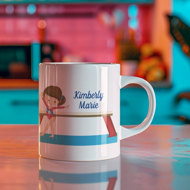 Kids Gymnastics Blue Monogram Gymnast Girl Kaffemugg (Skapare uppladdad)