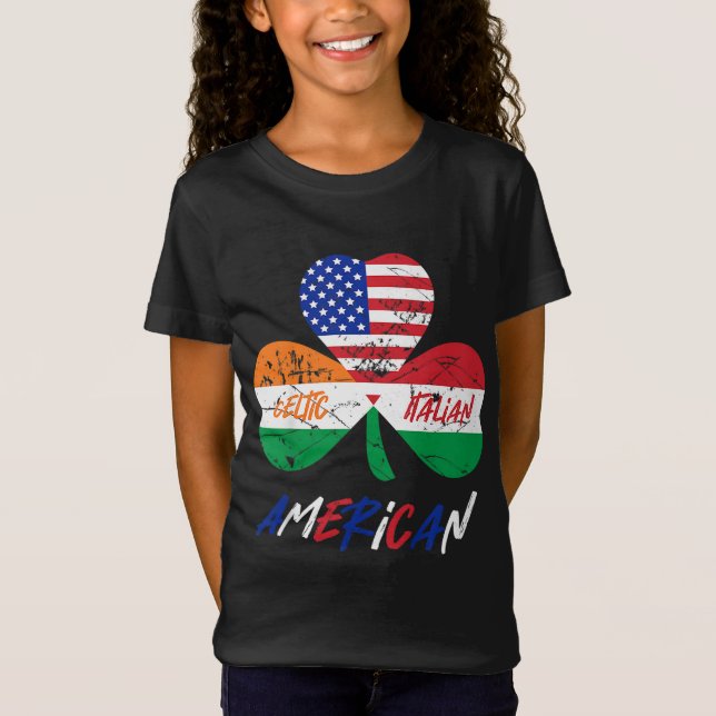 Kids HalIrish HalIrish American Flagga Shamroc T Shirt (Framsida)