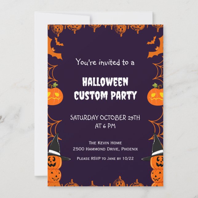 Kids Halloween Anpassningsbar Party Inbjudningar (Framsida)