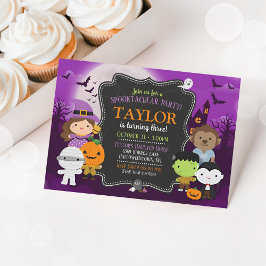 Kids Halloween Birthday bjudande, kostym Inbjudningar