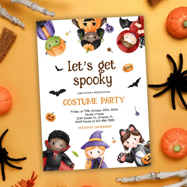 Kids Halloween Costume Party Cute Funny Spooky Inbjudningar (Cute Halloween Birthday Costume Party Invitation)