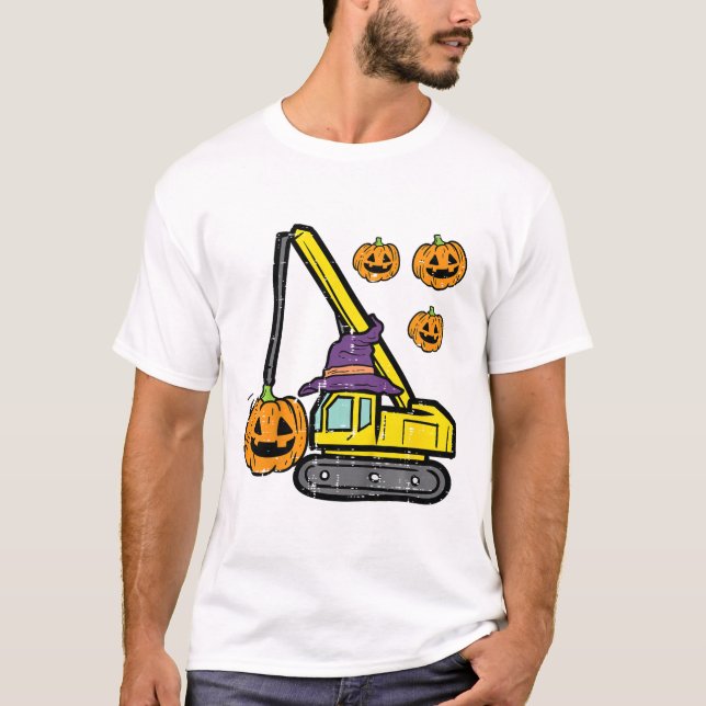 Kids Halloween Crane Construction Lastbil Costume  T Shirt (Framsida)